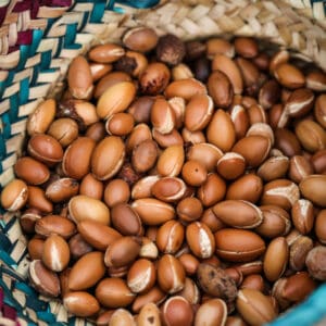 A close up of some nuts in a basket