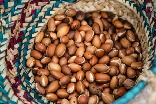 A close up of some nuts in a basket