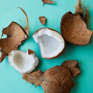 A close up of some coconuts on a table