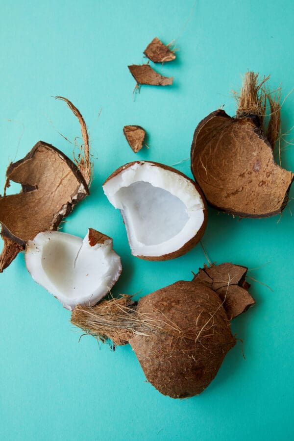 A close up of some coconuts on a table