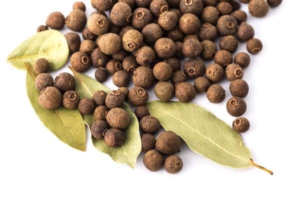 A pile of brown berries and leaves on top of the table.