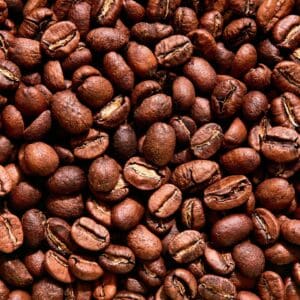 A close up of coffee beans on display